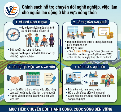 Chính sách hỗ trợ chuyển đổi nghề nghiệp, việc làm cho người lao động ở khu vực nông thôn được quy định như thế nào?